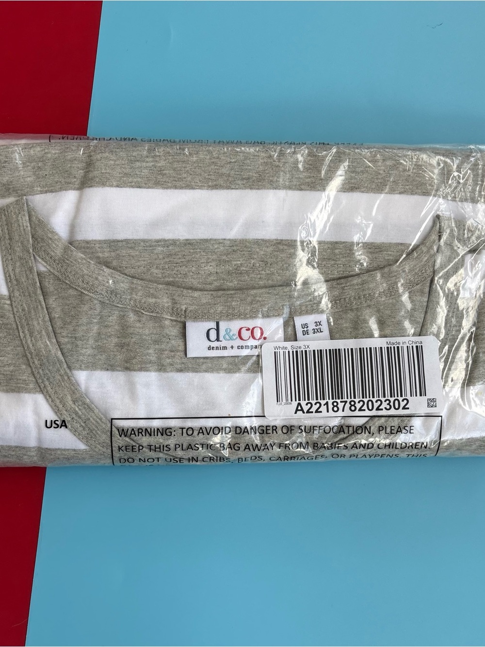 Denim & Co Womens 3X Gray White Striped Top Shirt NIP Plus Size D&Co